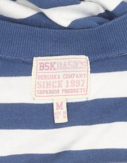 Bershka Women's Blue Striped T-Shirt - Size M