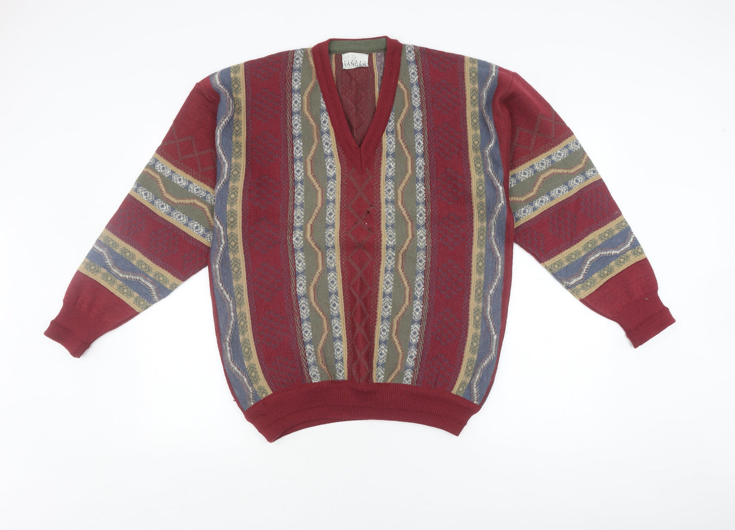 Pierre Sangan Men's Multicoloured V-Neck Jumper L