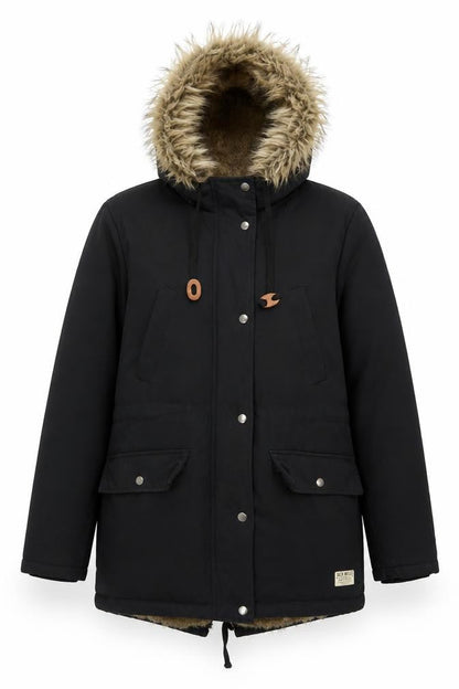 Jack Wills Women's Black Hooded Coat Size 10