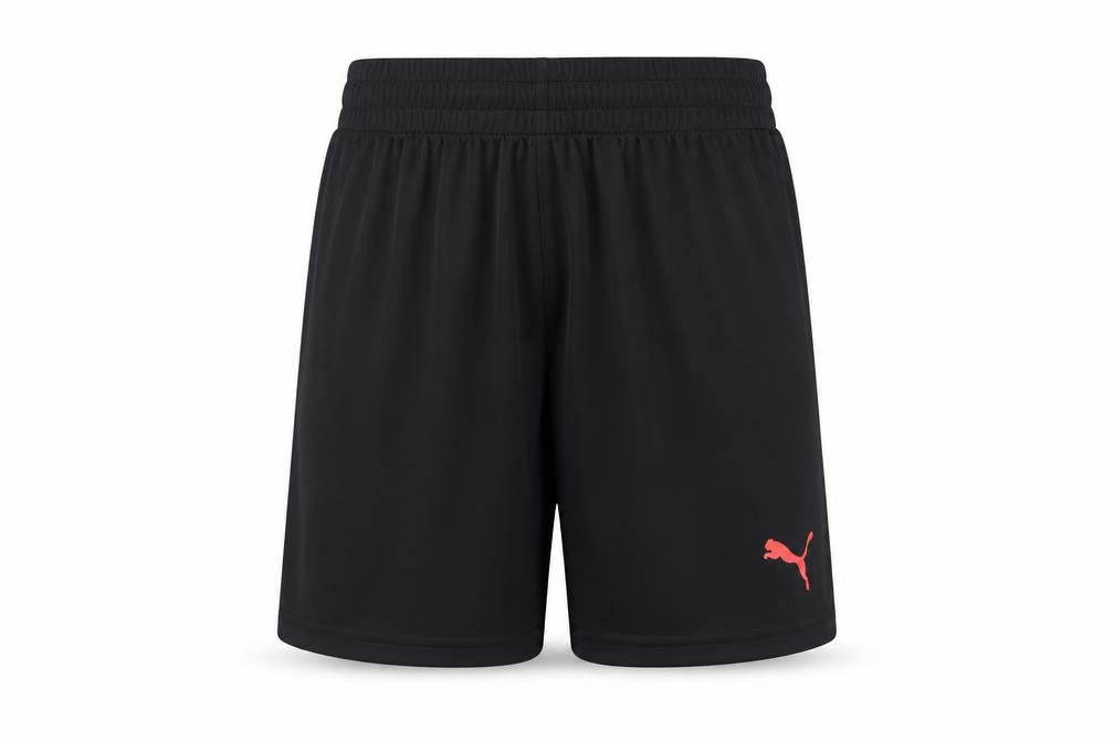 Front view of Puma boys’ black athletic shorts xs