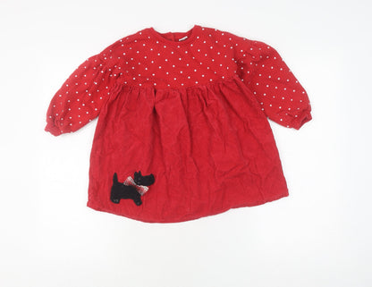 Next Girls Red Polka Dot Applique Corduroy Dress 4-5 Years