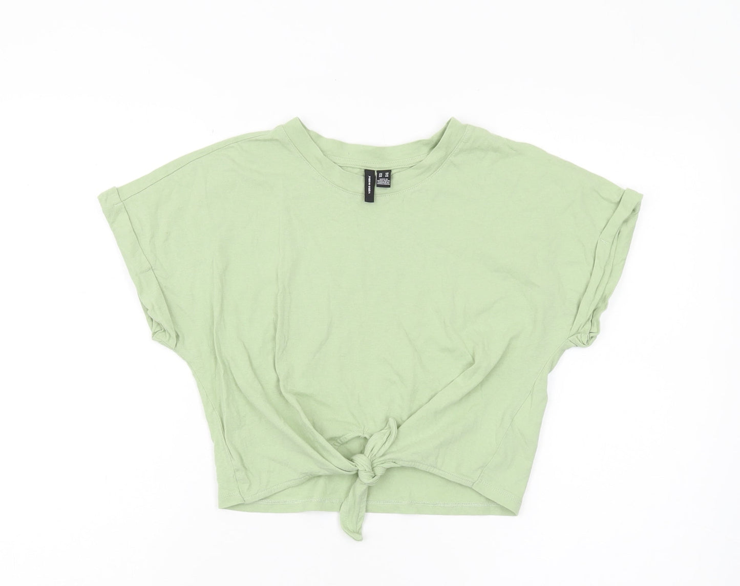 Womens UK Size 2XS VERO MODA Green Cropped T-Shirt