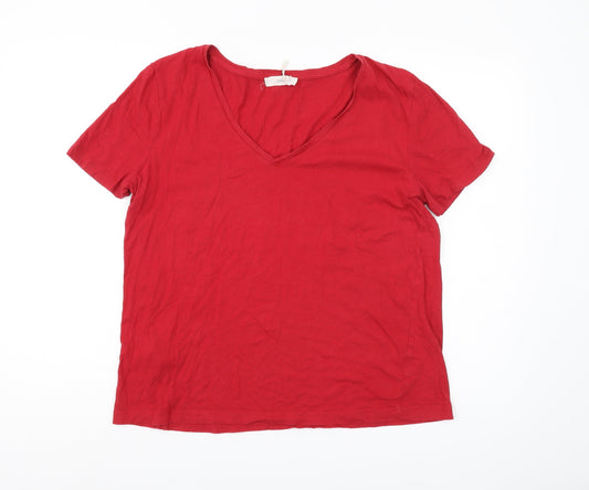 MNG Women's Red V-Neck T-Shirt Size 8