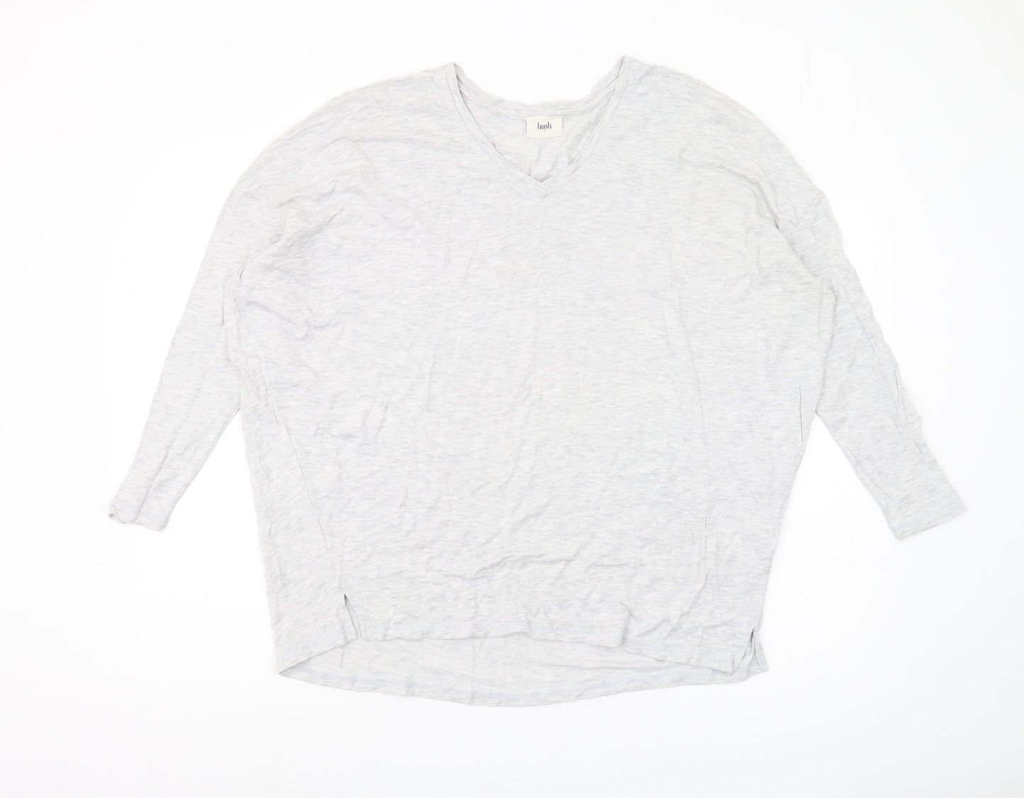 hush Women's Grey V-Neck T-Shirt, S, Casual Stretch Pullover