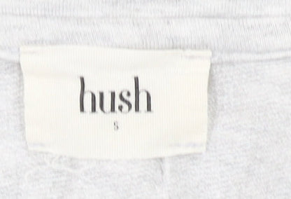 hush Women's Grey V-Neck T-Shirt, S, Casual Stretch Pullover