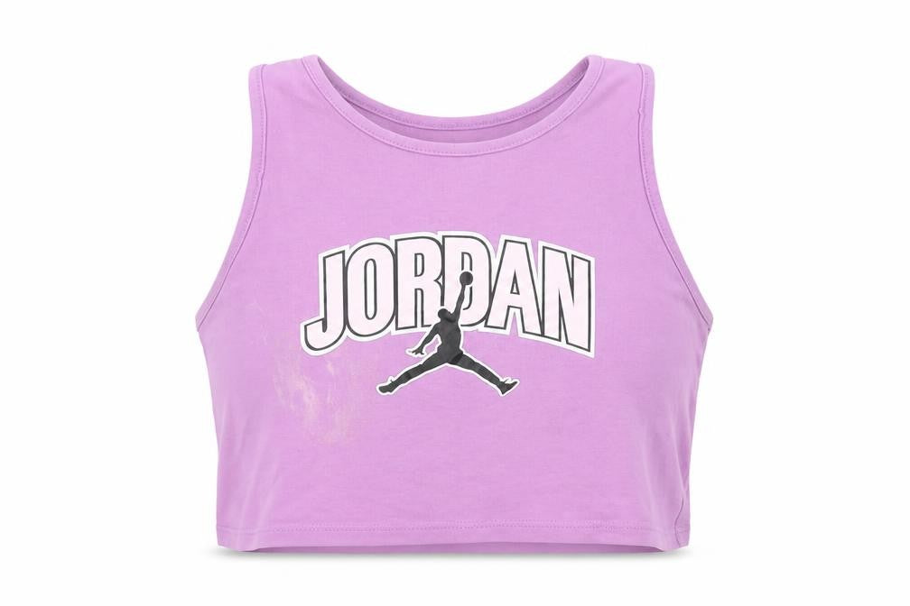 Front view of Jordan girls’ purple cropped tank - m