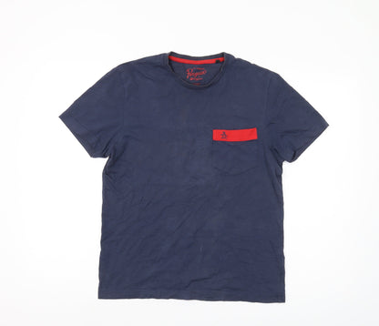 Penguin Men’s Blue Crew Neck T-Shirt, S, Short Sleeve, Logo Accent