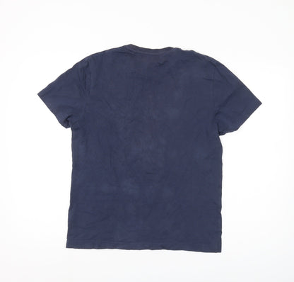 Penguin Men’s Blue Crew Neck T-Shirt, S, Short Sleeve, Logo Accent