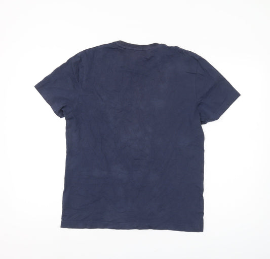 Penguin Men’s Blue Crew Neck T-Shirt, S, Short Sleeve, Logo Accent