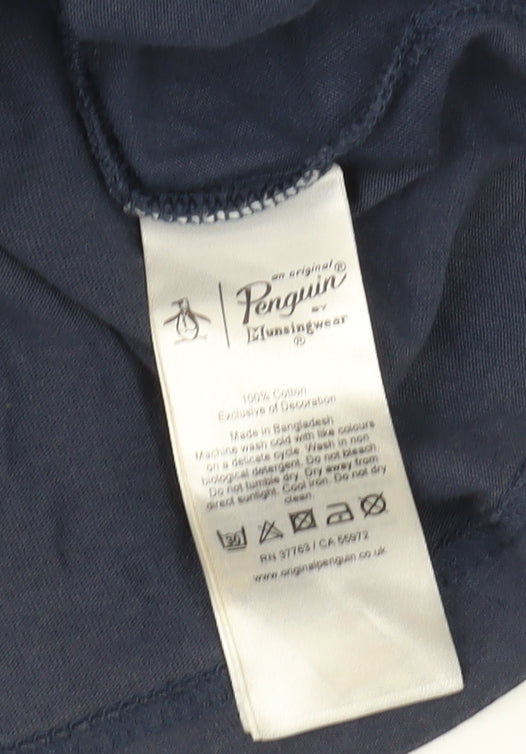 Penguin Men’s Blue Crew Neck T-Shirt, S, Short Sleeve, Logo Accent