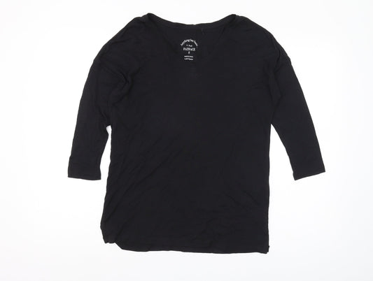 FatFace Women's Black V-Neck T-Shirt, Size 8