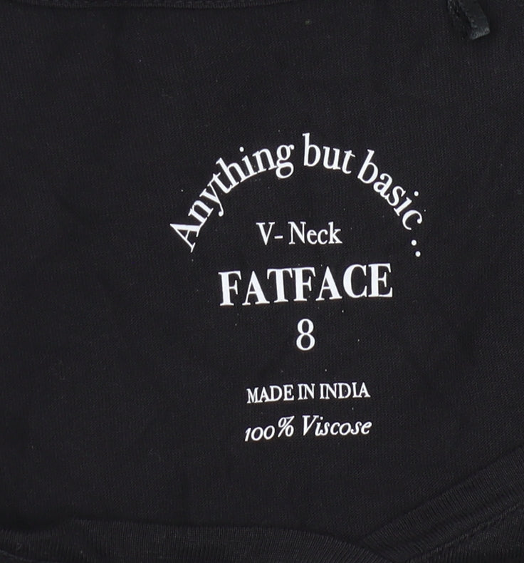 FatFace Women's Black V-Neck T-Shirt, Size 8