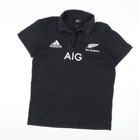 Adidas Mens Black Rugby Polo Shirt Medium