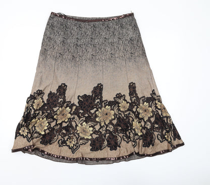 Ibo London Women's Flare Skirt, Size 14, Brown Floral