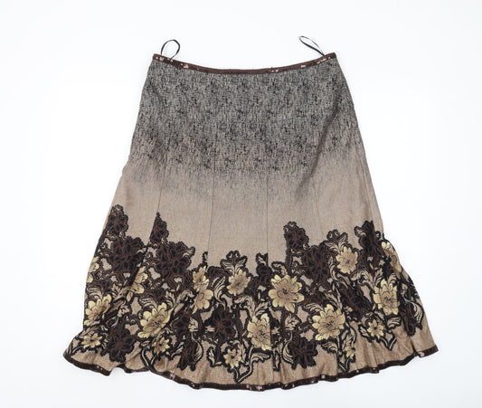 Ibo London Women's Flare Skirt, Size 14, Brown Floral