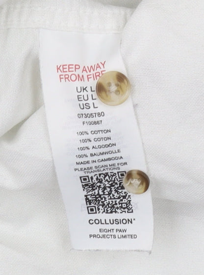 Collusion Men's White Long Sleeve Button-Up Shirt - L