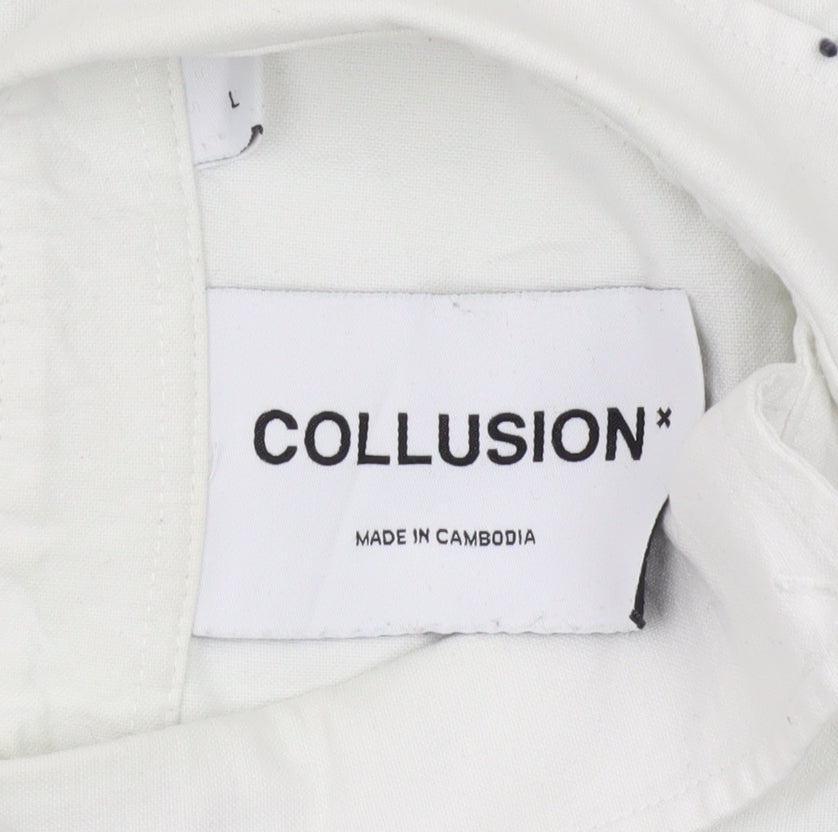 Collusion Men's White Long Sleeve Button-Up Shirt - L