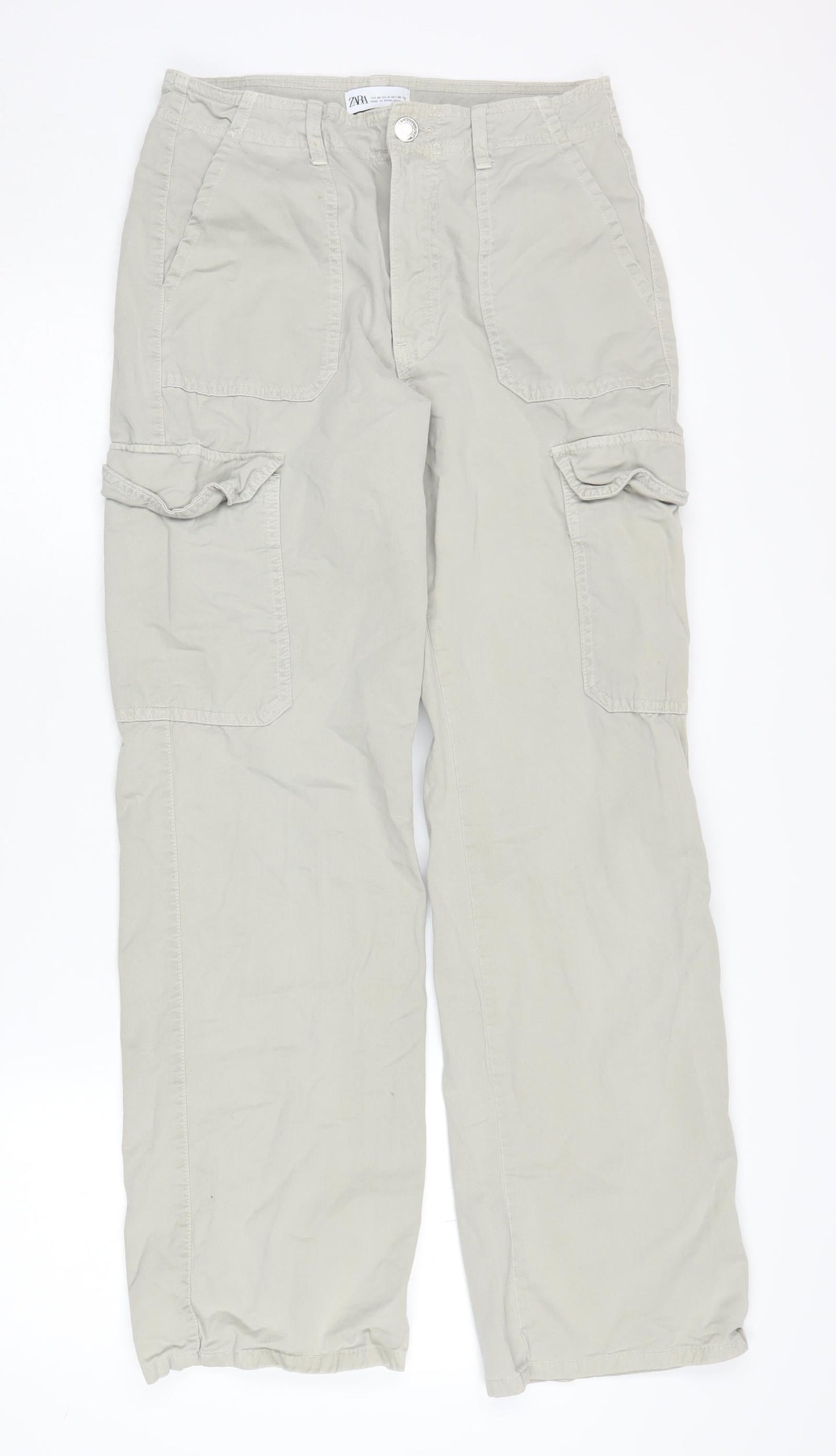 Womens UK Size 8 Zara Relaxed Fit Cargo Beige Trousers