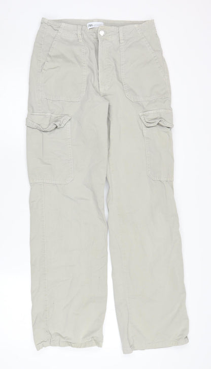 Womens UK Size 8 Zara Relaxed Fit Cargo Beige Trousers
