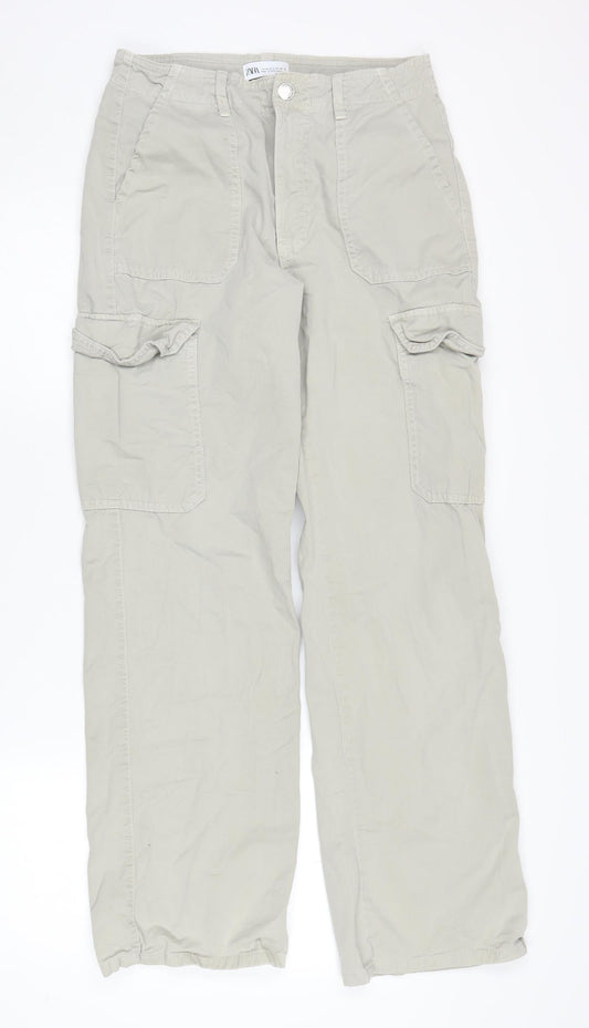 Womens UK Size 8 Zara Relaxed Fit Cargo Beige Trousers