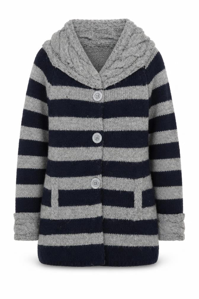 Per Una Women's Black Striped Cardigan, Cowl Neck, Medium