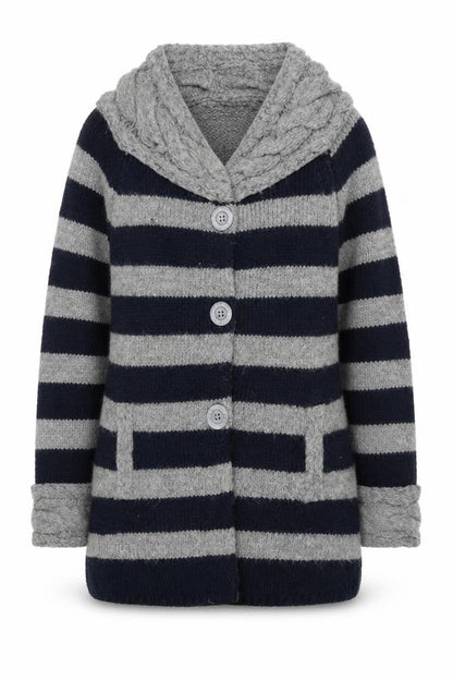 Per Una Women's Black Striped Cardigan, Cowl Neck, Medium