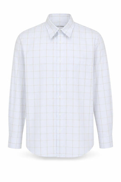 Front view of Jaeger Classic Fit Men's White Check Shirt L