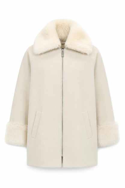 Womens UK Size 6 River Island Ivory Biker Coat