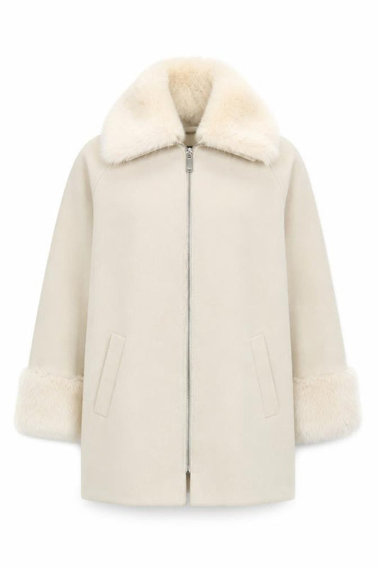 Womens UK Size 6 River Island Ivory Biker Coat