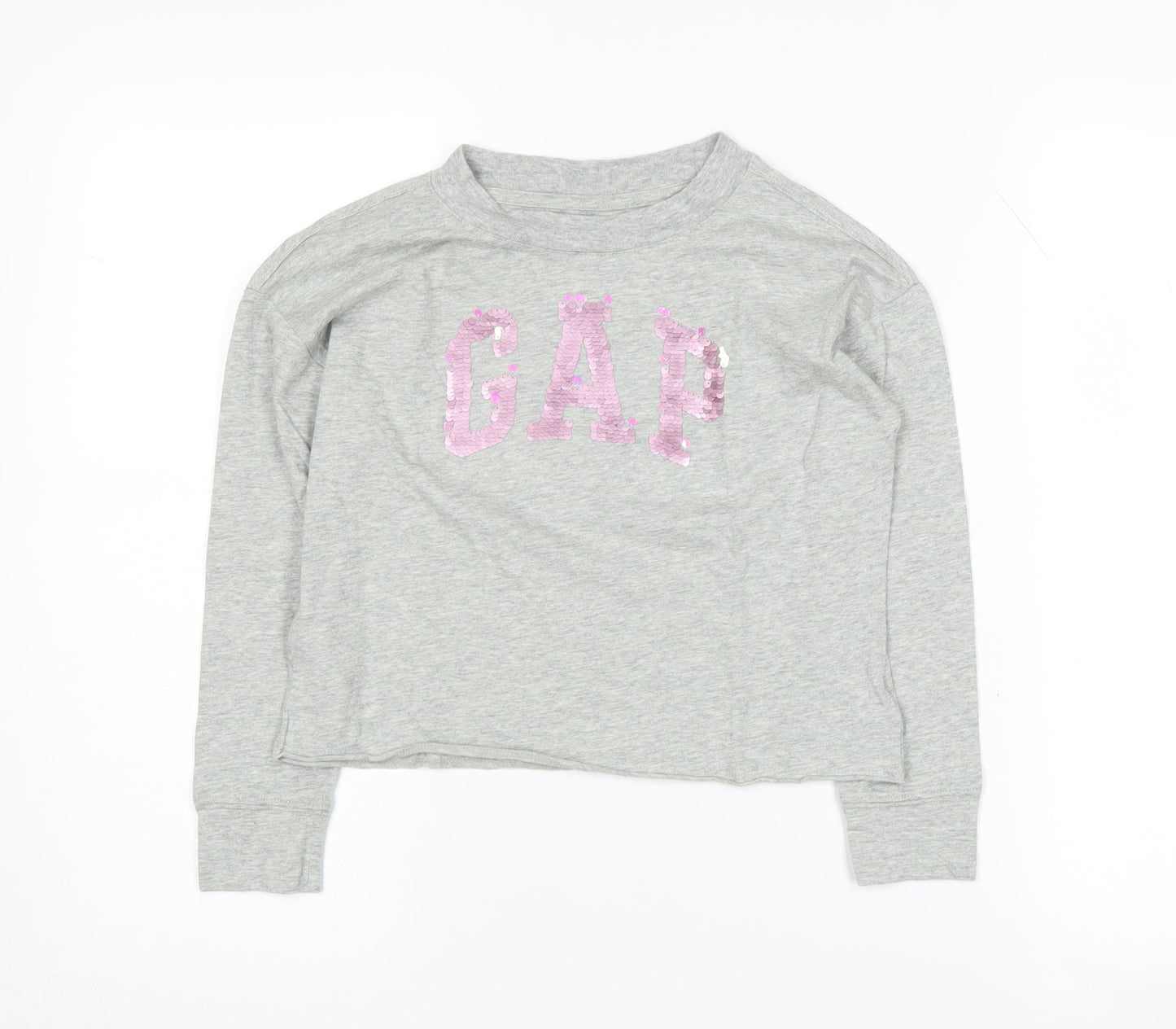 Gap Girls Grey Long Sleeve Sequin T-Shirt 6-7 Years Casual