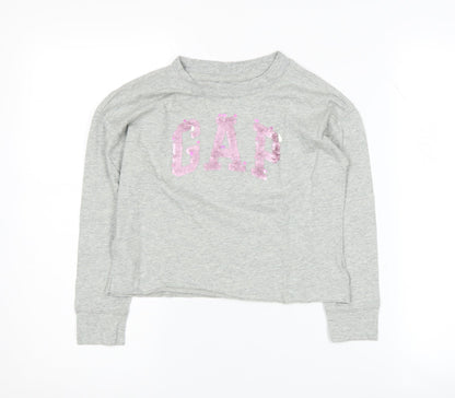 Gap Girls Grey Long Sleeve Sequin T-Shirt 6-7 Years Casual