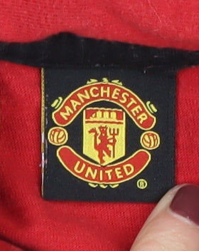 Manchester United Boys Red Striped Polo Shirt Size S