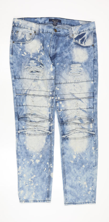 GS-115 Men's Blue Distressed Straight Jeans Size 36