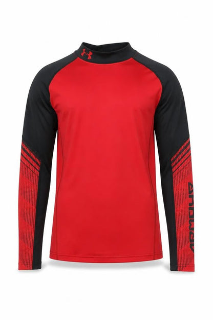 Front view of Under Armour boys’ red long sleeve athletic top m