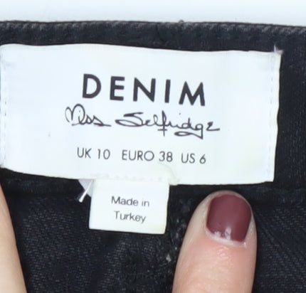 Miss Selfridge Black Polka Dot Mini Denim Skirt, Size 10