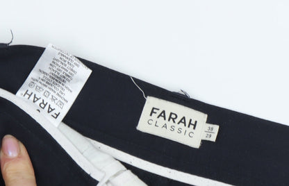 Mens UK Size 38 Farah Classic Fit Dress Pants Black Trousers