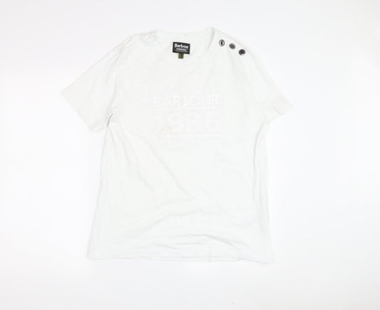 Barbour Women's White Cotton T-Shirt Size 10 Casual