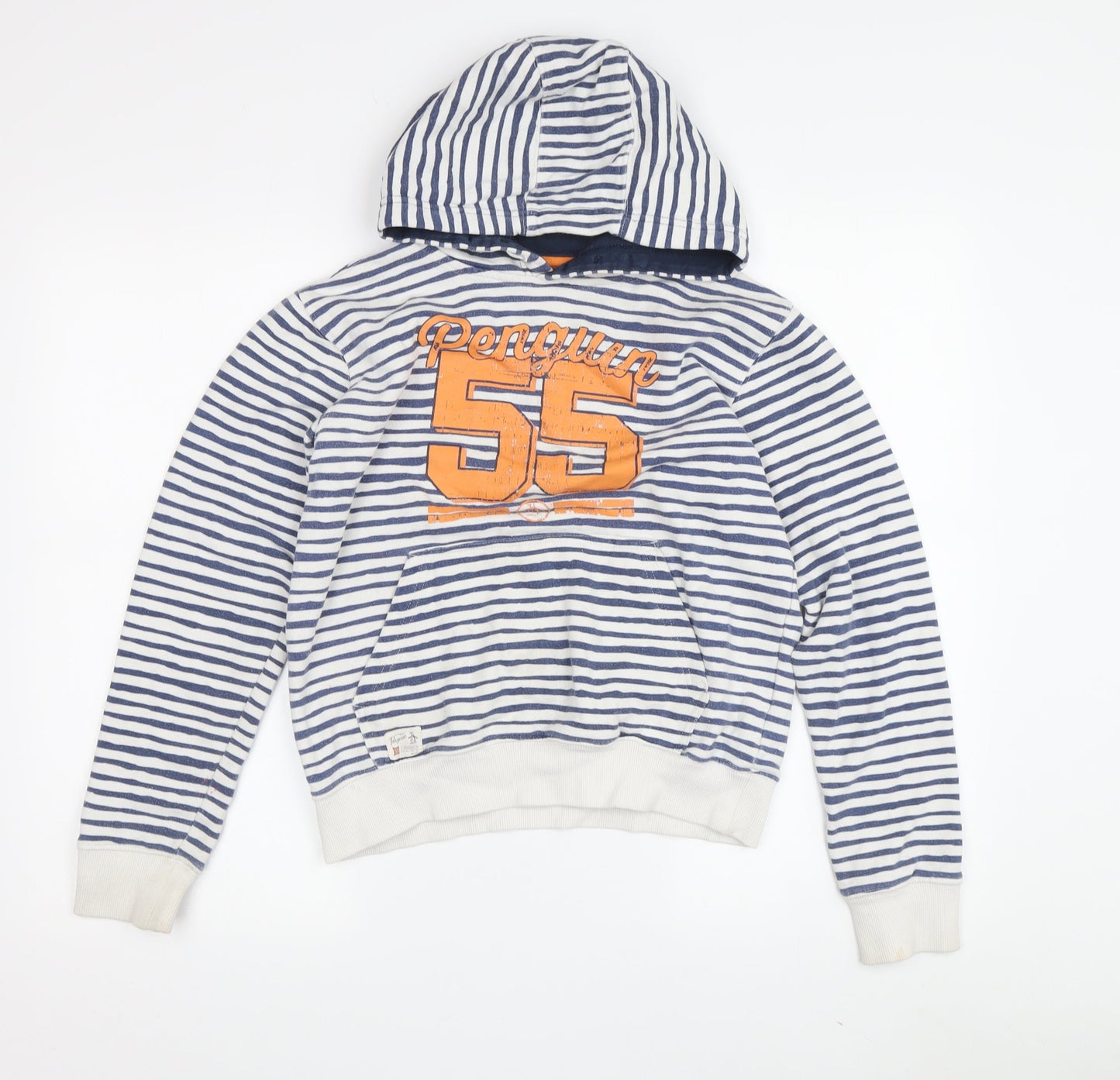Penguin Boys Blue Striped Pullover Hoodie Size 12-13Y