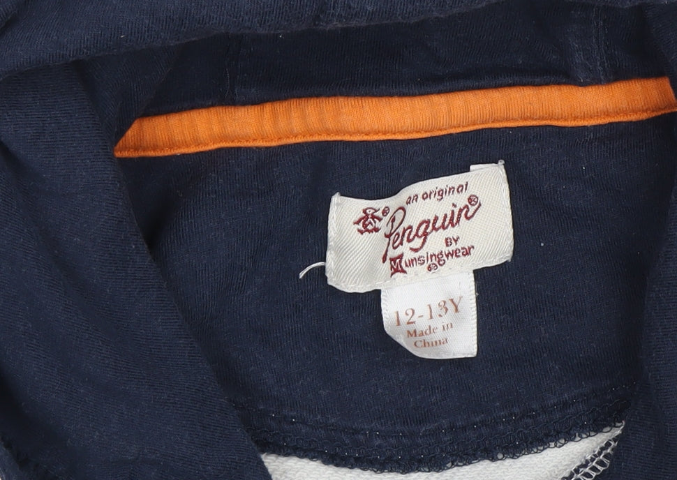 Penguin Boys Blue Striped Pullover Hoodie Size 12-13Y