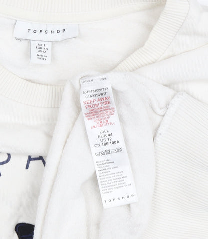 Topshop Women's White Pullover Sweatshirt, Size L, Butterfly Theme