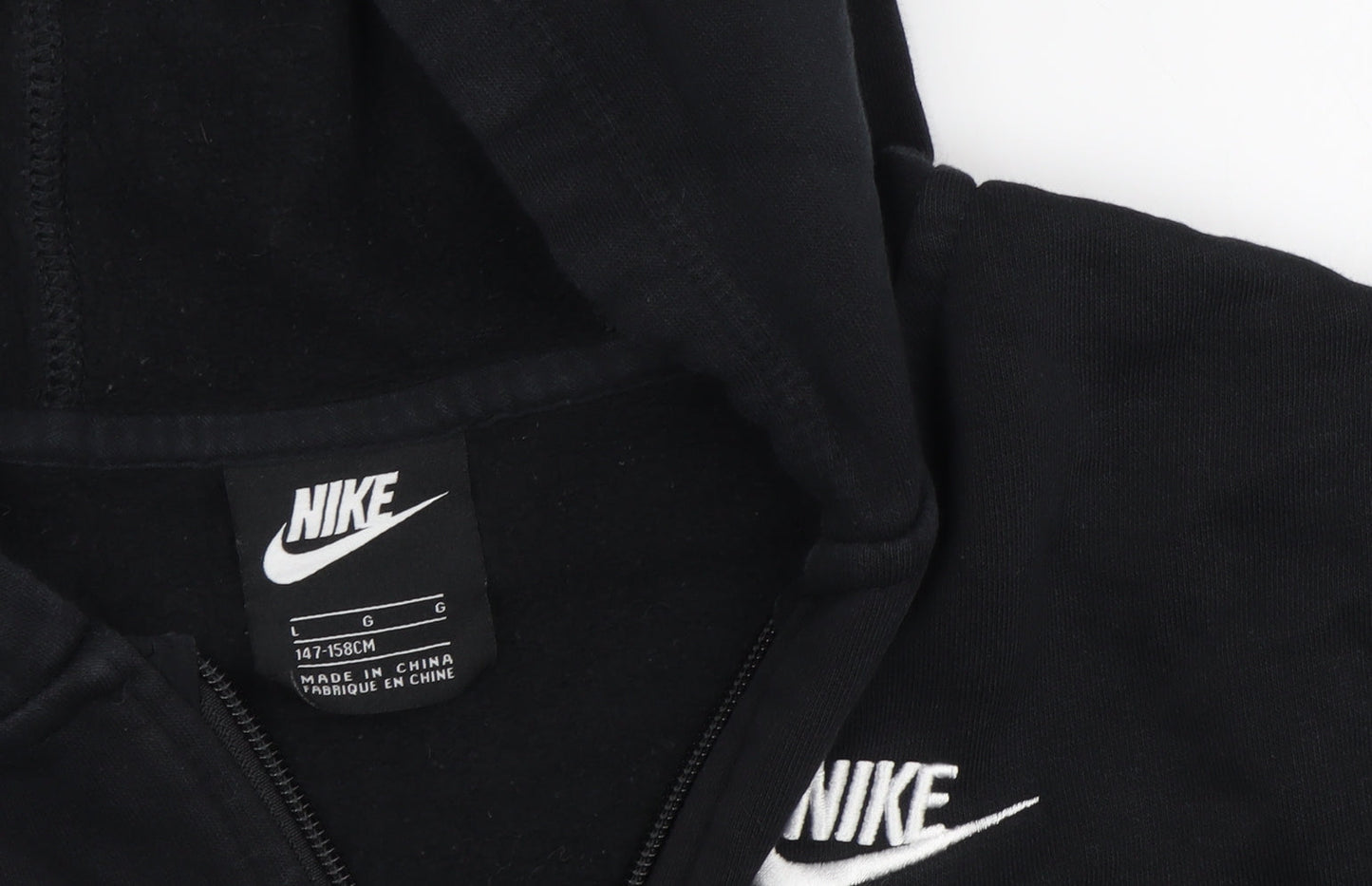 Nike Boys Black Full Zip Hoodie - Size L, Fleece, Casual