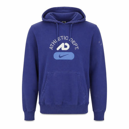 Front view of Nike boys’ blue hoodie l athletic logo pullover