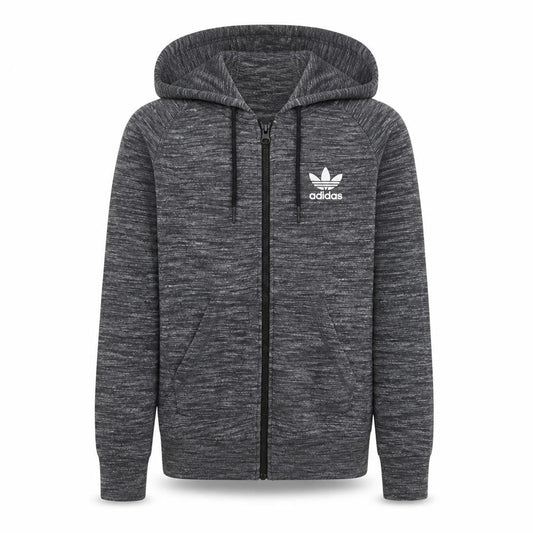 Front view of Adidas boys’ grey full zip hoodie, size S
