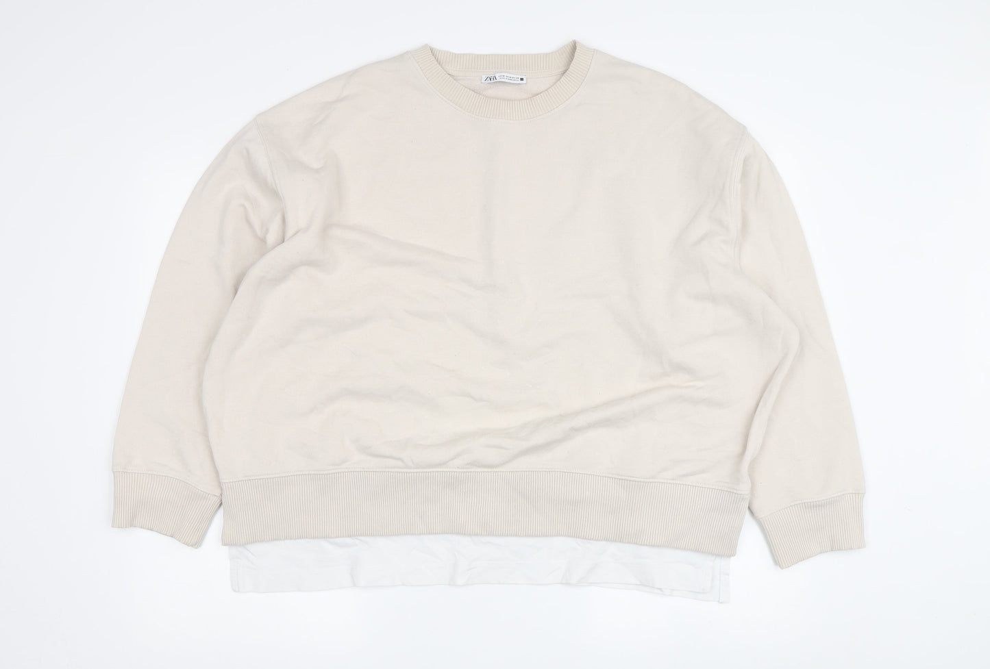 Zara Women's Beige Crew Neck Pullover Sweatshirt M