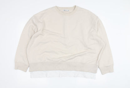 Zara Women's Beige Crew Neck Pullover Sweatshirt M