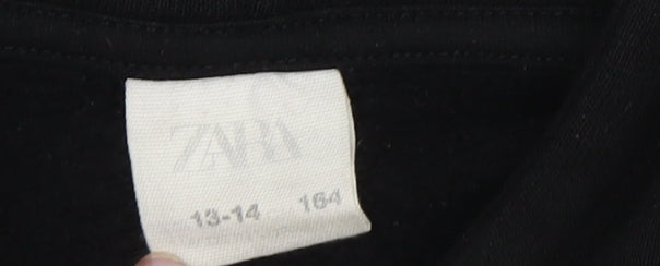 Zara Boys Black Graphic Print Pullover Hoodie Size 14