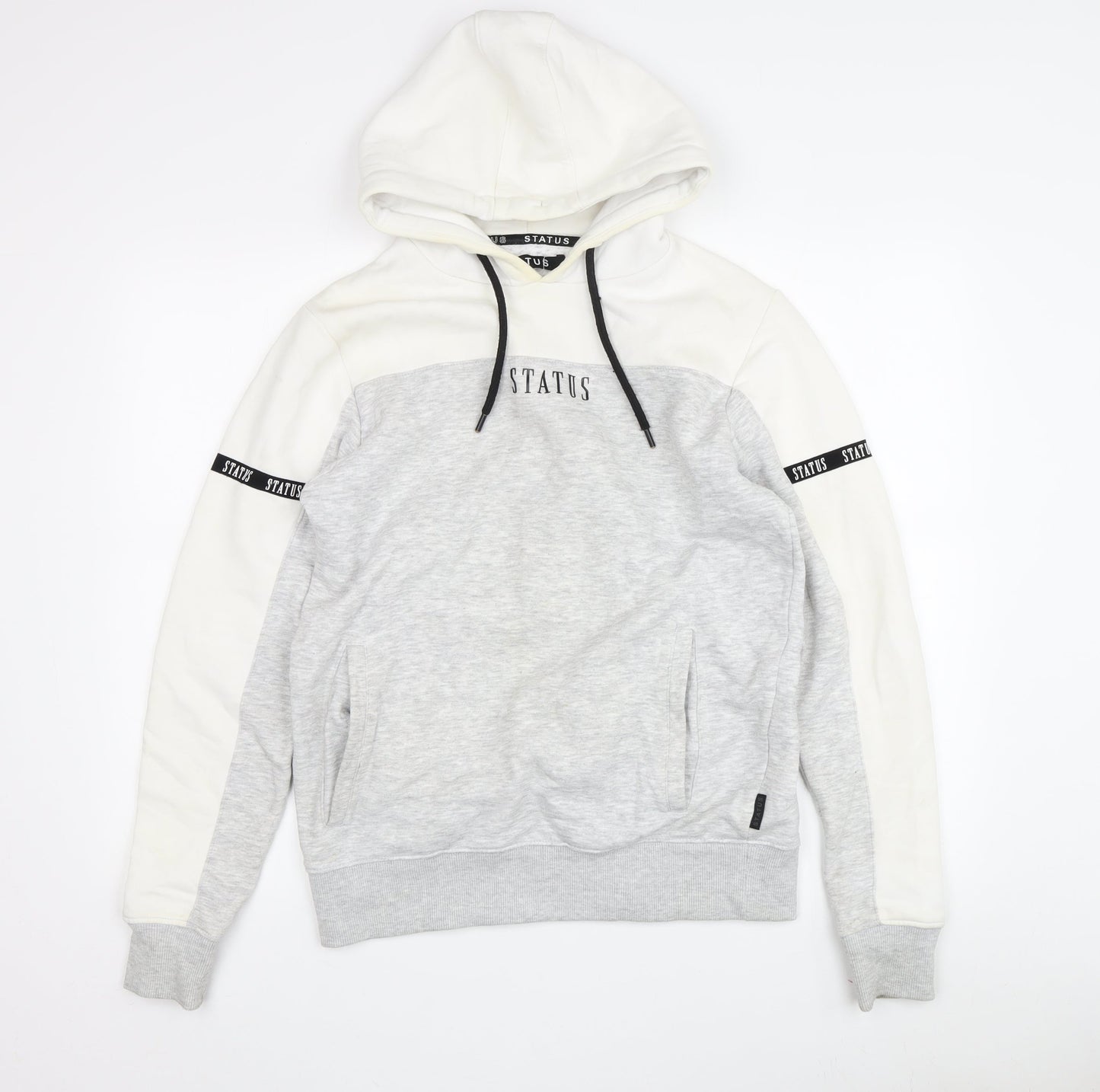 STATUS Men's Grey Pullover Hoodie, Size S, Logo Accented