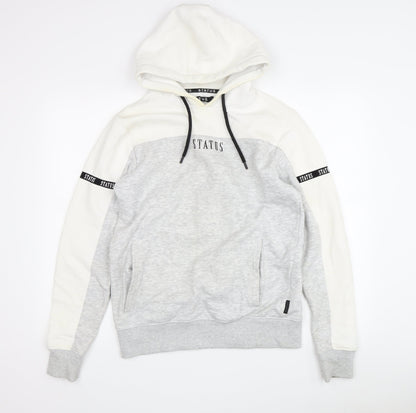 STATUS Men's Grey Pullover Hoodie, Size S, Logo Accented