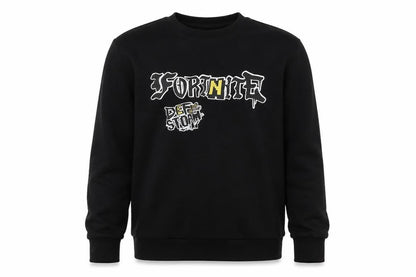 Front view of Fortnite boys’ black large graphic sweatshirt pullover