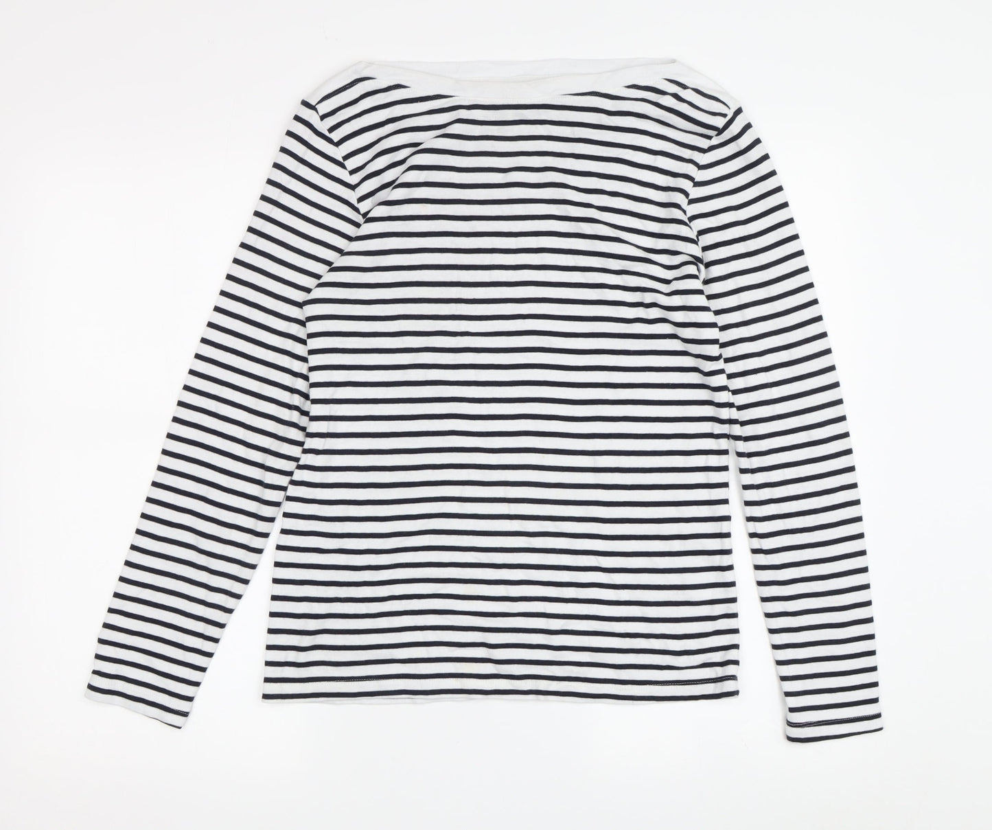 Cotton Traders Women's White Striped Boat Neck Top